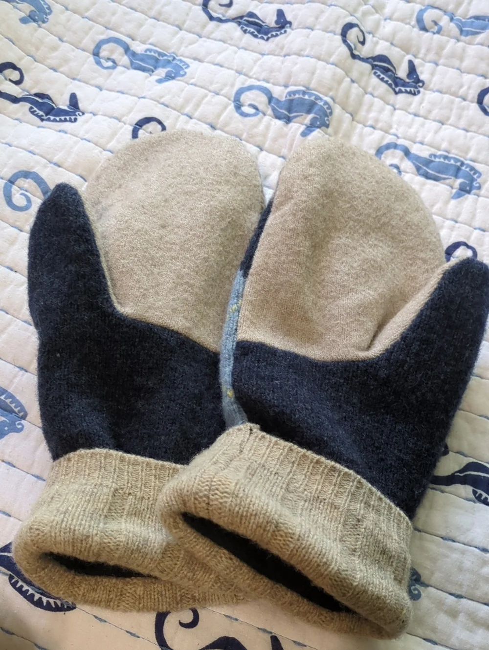 Wool Cashmere No Brand Quality Knit Mittens - Blue, Gray, Cream One Size Unisex